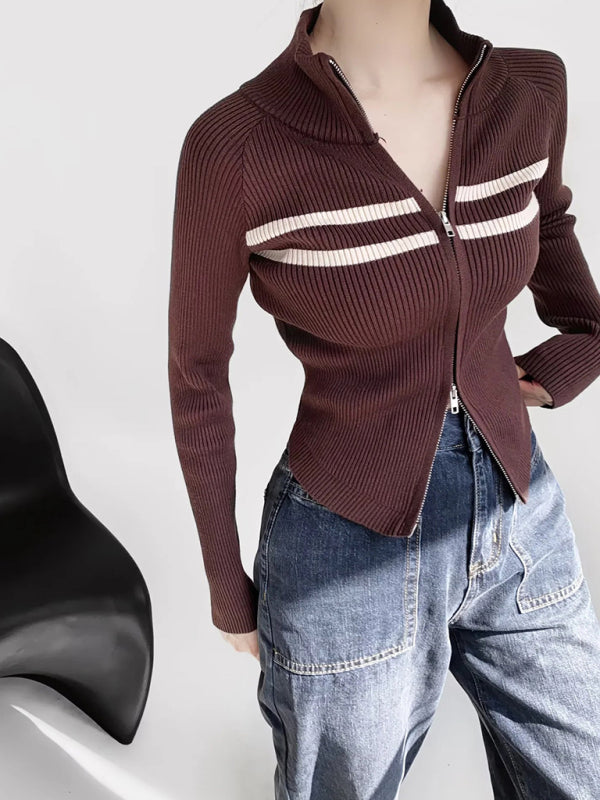 Sweter na zamek w paski