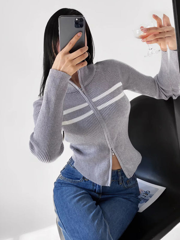 Sweter na zamek w paski