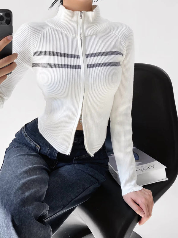 Sweter na zamek w paski