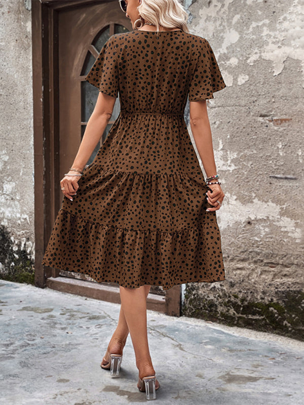 V-Neck Polka Dot Short Sleeve Waist Dress – Spring Leisure Look