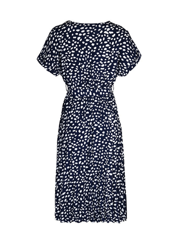 Leopard Print Raglan Short Sleeve Dress – Lightweight Woven Design