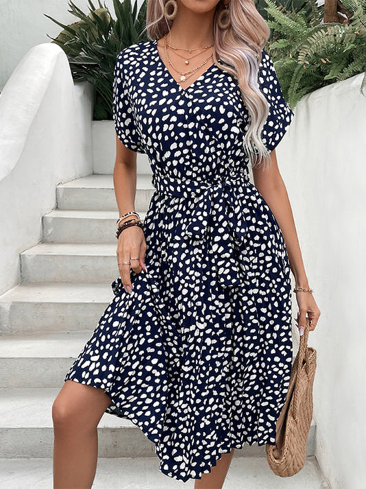 Leopard Print Raglan Short Sleeve Dress – Lightweight Woven Design