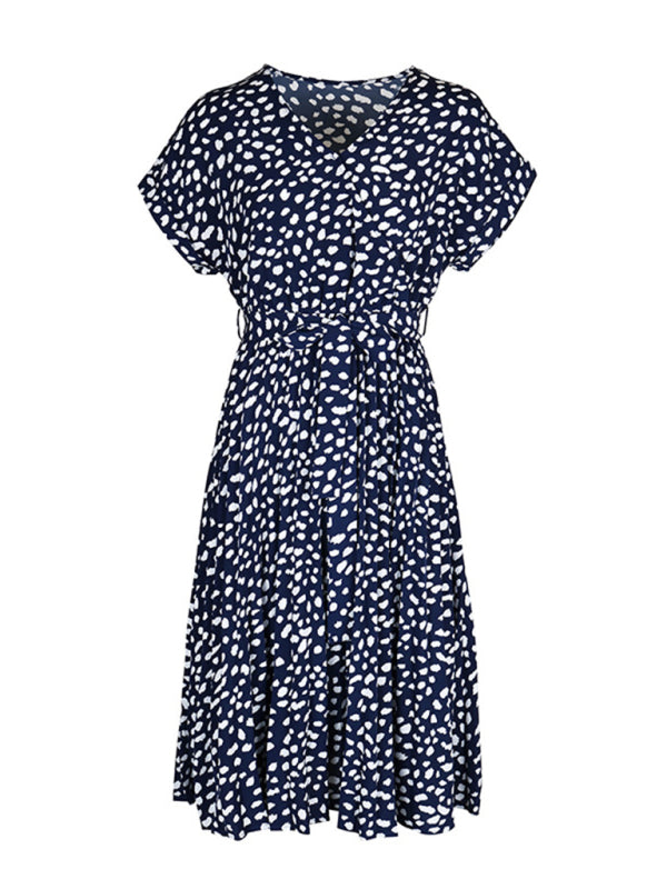 Leopard Print Raglan Short Sleeve Dress – Lightweight Woven Design