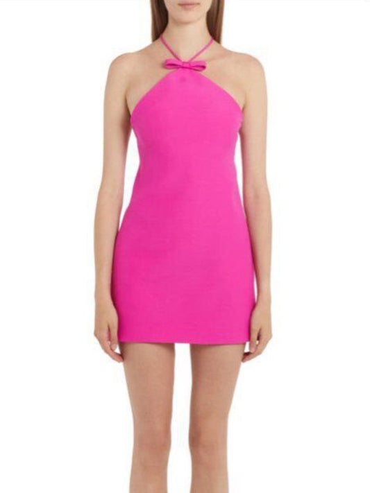 Rose Halter Neck Backless Bodycon Dress – Sleek Fit, Party Ready