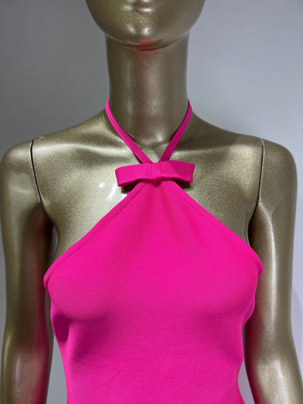 Rose Halter Neck Backless Bodycon Dress – Sleek Fit, Party Ready