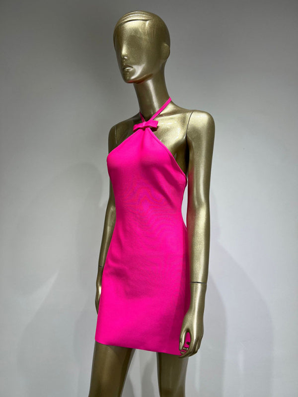 Rose Halter Neck Backless Bodycon Dress – Sleek Fit, Party Ready