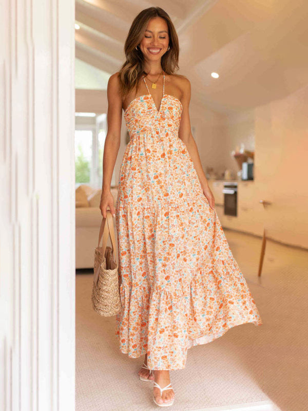 Bohemian V-Neck Long Summer Dress – Adjustable Straps & Flowy Fit