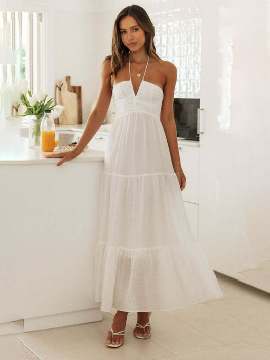 Bohemian V-Neck Long Summer Dress – Adjustable Straps & Flowy Fit