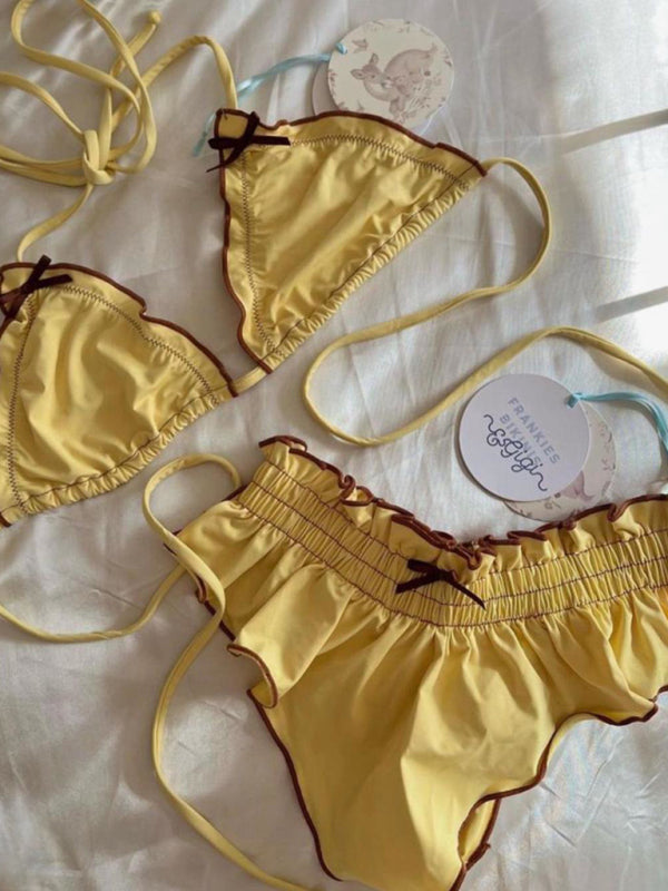 Yellow High-Waisted String Bikini Set – Bow Front & Adjustable Ties