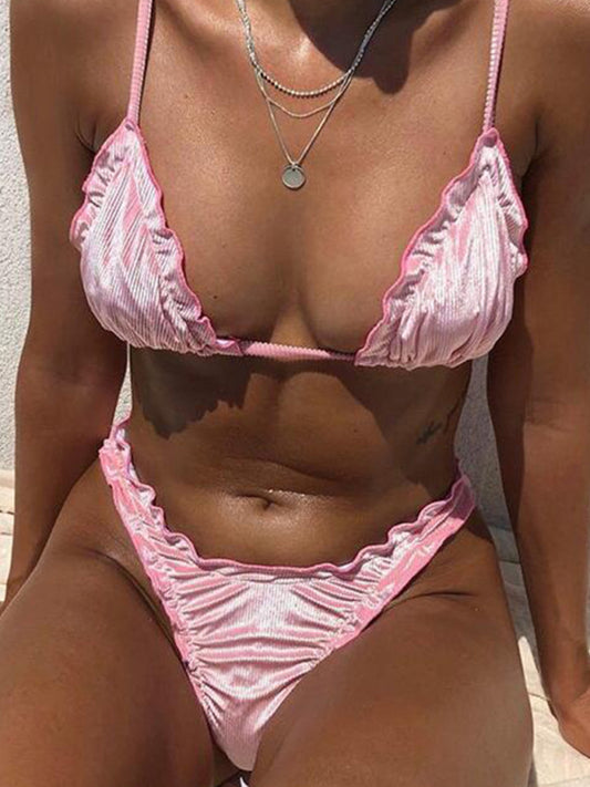 Wavy Edge Bikini Set – Solid Color, Moderate Stretch, Sexy Fit