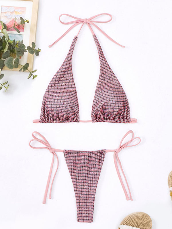 Lurex Glitter Bikini Set – Shimmering Two-Piece Swimwear in Pink, Blue, or Gold