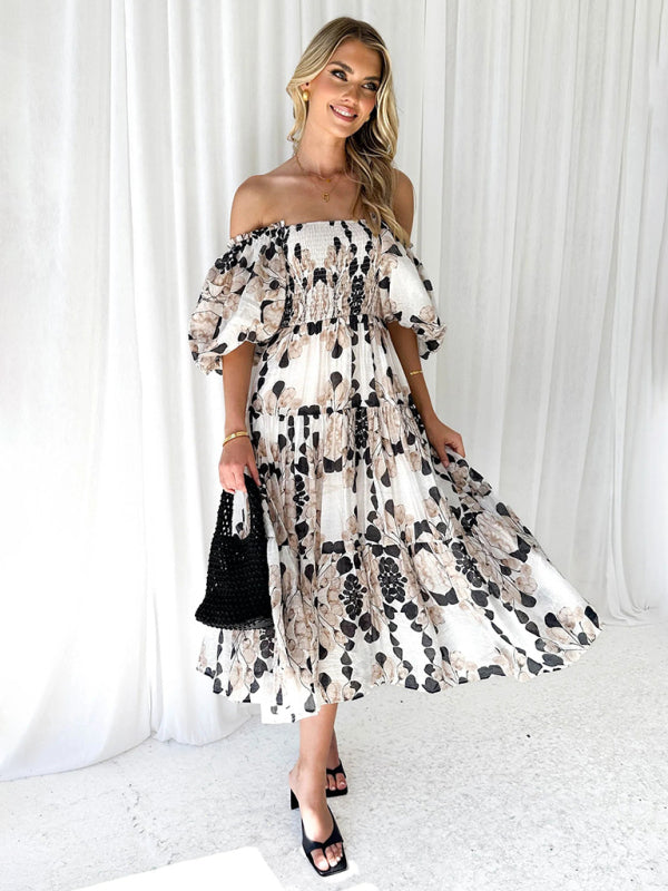 Puff Sleeve French Cake Dress – Romantic Floral Resort Maxi Outfit
