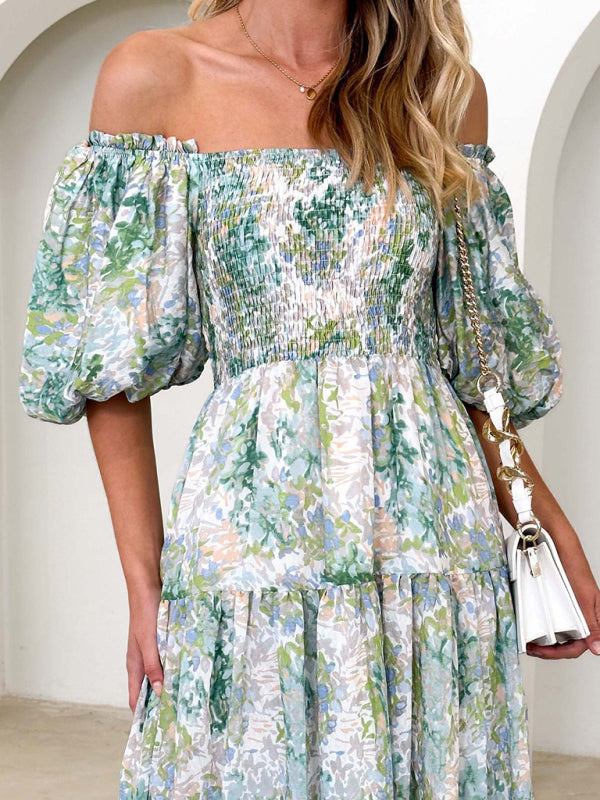 Puff Sleeve French Cake Dress – Romantic Floral Resort Maxi Outfit