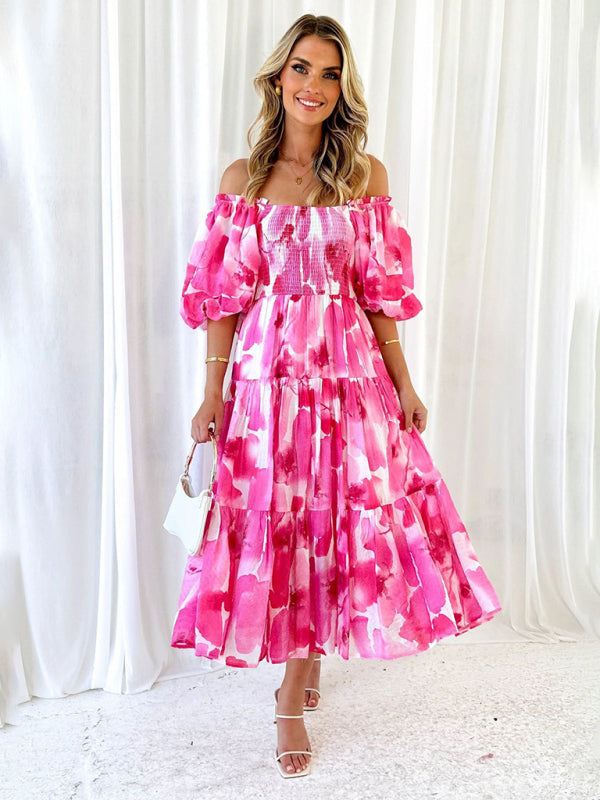 Puff Sleeve French Cake Dress – Romantic Floral Resort Maxi Outfit