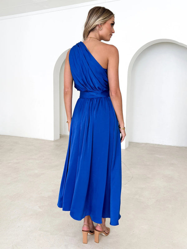 One-Shoulder Strapless Backless Dress – Slim-Waist Woven Elegance for Spring & Summer