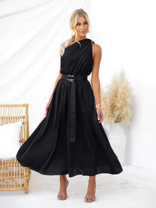 One-Shoulder Strapless Backless Dress – Slim-Waist Woven Elegance for Spring & Summer