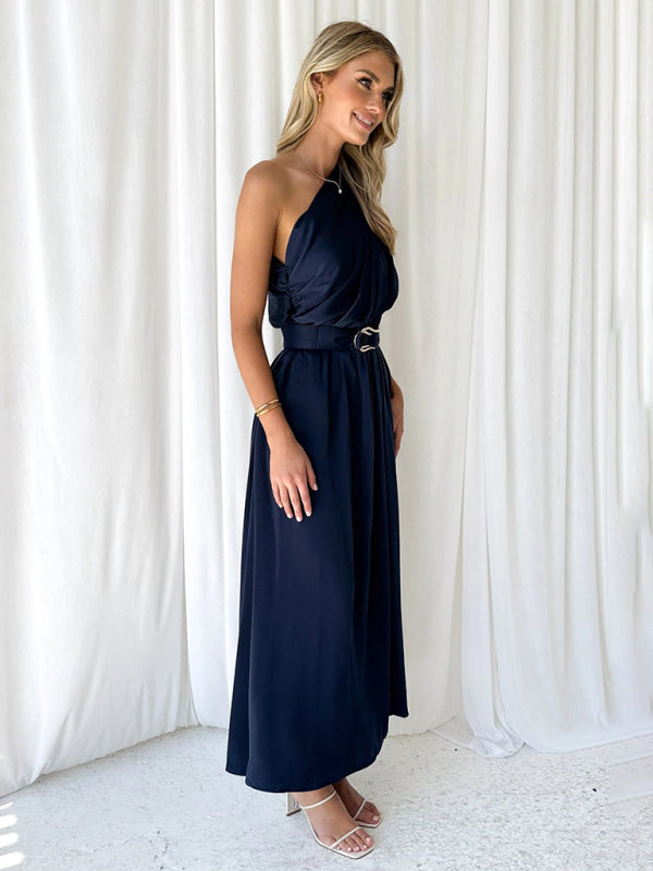 One-Shoulder Strapless Backless Dress – Slim-Waist Woven Elegance for Spring & Summer