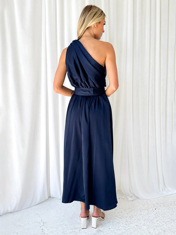 One-Shoulder Strapless Backless Dress – Slim-Waist Woven Elegance for Spring & Summer
