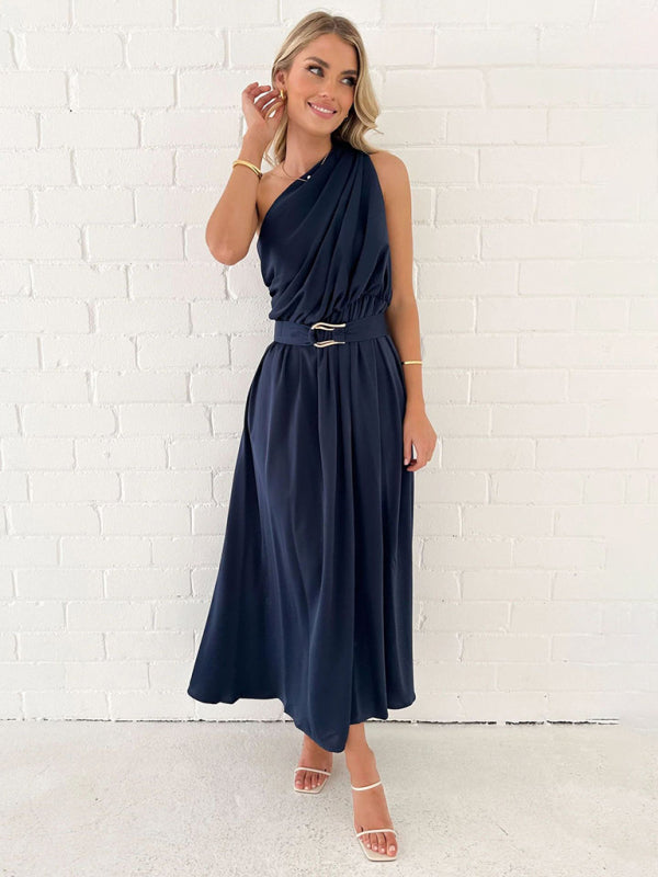 One-Shoulder Strapless Backless Dress – Slim-Waist Woven Elegance for Spring & Summer