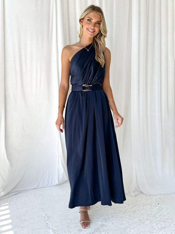 One-Shoulder Strapless Backless Dress – Slim-Waist Woven Elegance for Spring & Summer