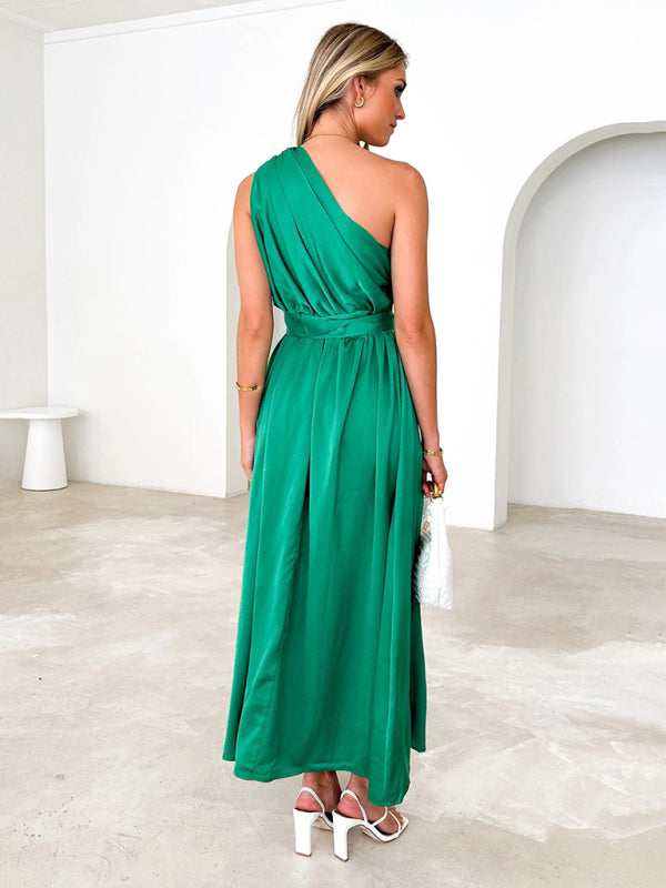 One-Shoulder Strapless Backless Dress – Slim-Waist Woven Elegance for Spring & Summer