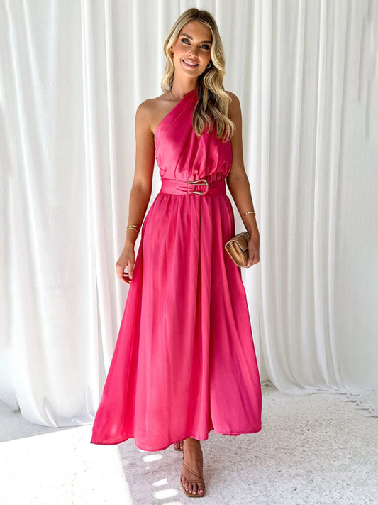 One-Shoulder Strapless Backless Dress – Slim-Waist Woven Elegance for Spring & Summer