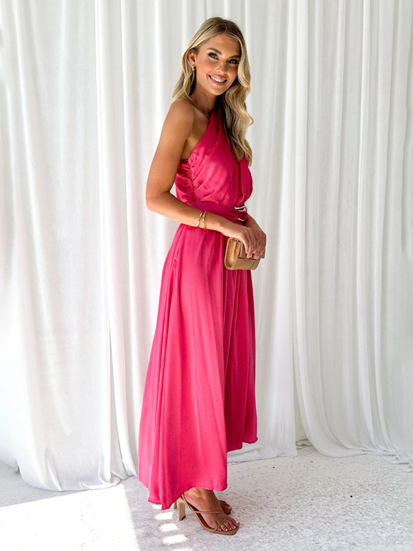 One-Shoulder Strapless Backless Dress – Slim-Waist Woven Elegance for Spring & Summer