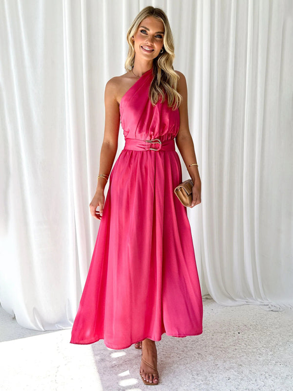 One-Shoulder Strapless Backless Dress – Slim-Waist Woven Elegance for Spring & Summer