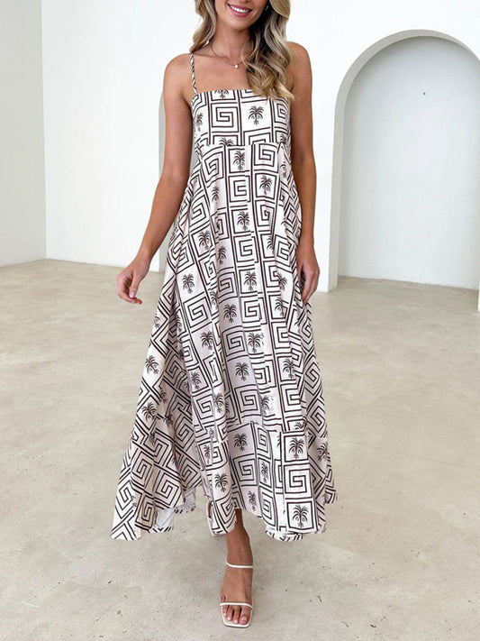 Fresh Floral Printed Sleeveless Dress – Lightweight Summer Suspender Style