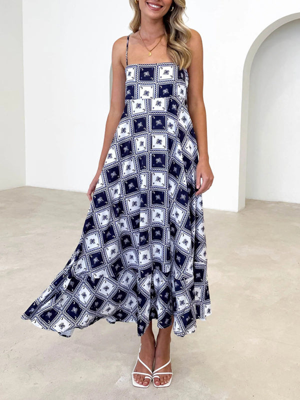 Fresh Floral Printed Sleeveless Dress – Lightweight Summer Suspender Style