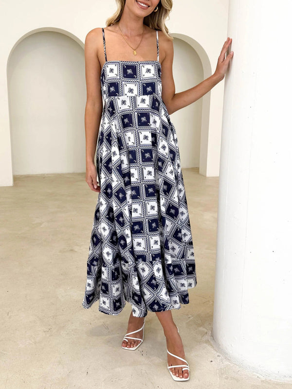 Fresh Floral Printed Sleeveless Dress – Lightweight Summer Suspender Style