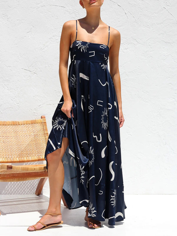 Fresh Floral Printed Sleeveless Dress – Lightweight Summer Suspender Style