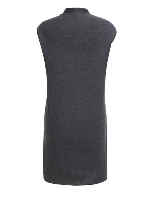 Yhtenäinen neulottu keskipitkä neuletakki liivi