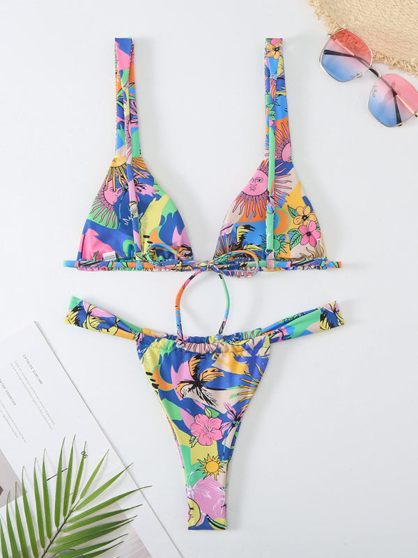 Floral Backless Bikini Set – High Stretch Knit, Sexy Cut, Spring-Summer