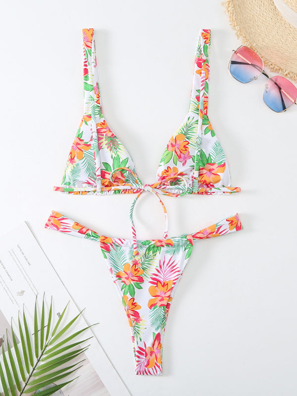 Floral Backless Bikini Set – High Stretch Knit, Sexy Cut, Spring-Summer