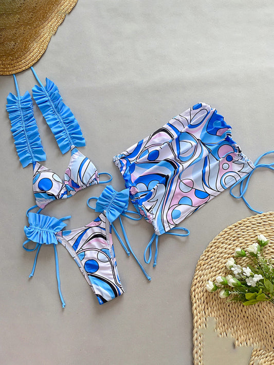 Ruffled Edge 3-Piece Bikini Set – High Stretch, Stylish Cover-Up Included