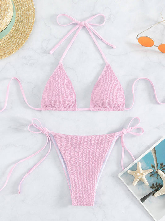 Wave Pattern Lace-Up Bikini – Sexy High-Stretch Nylon Two-Piece