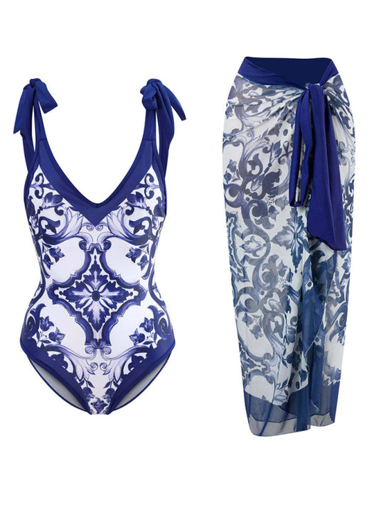 Floral Print One-Piece Swimsuit – Sleek Fit, Sexy Design, Light Stretch
