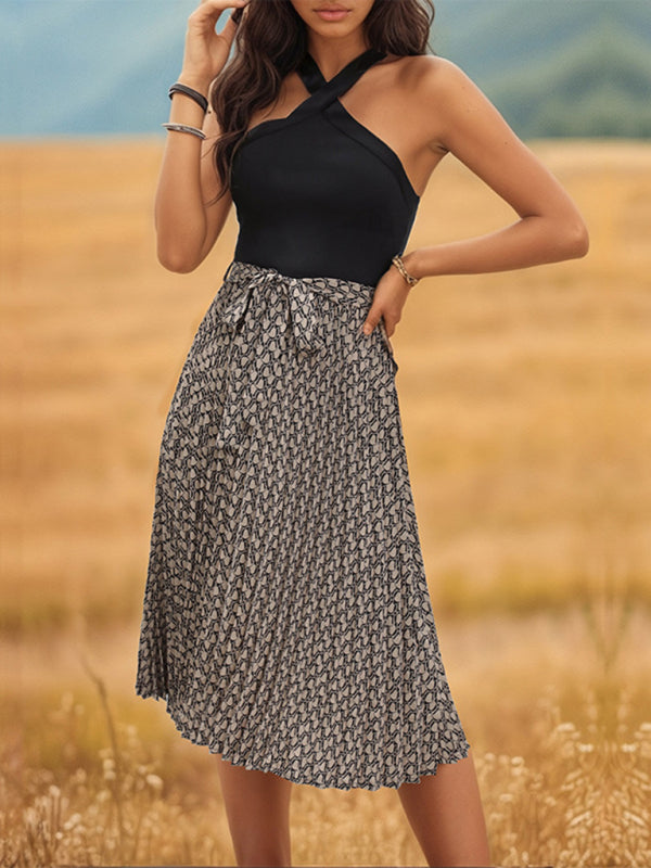 Color Block Halter Neck Midi Dress