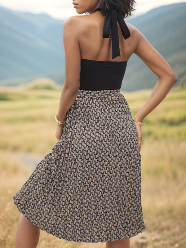 Color Block Halter Neck Midi Dress