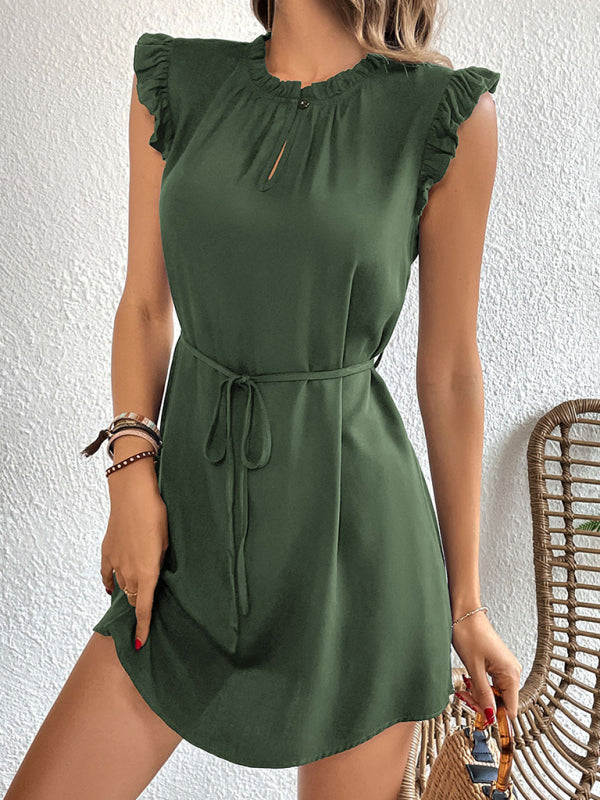 Feifei Sleeve Solid Color Short Dress – Lightweight Woven Rayon for Spring