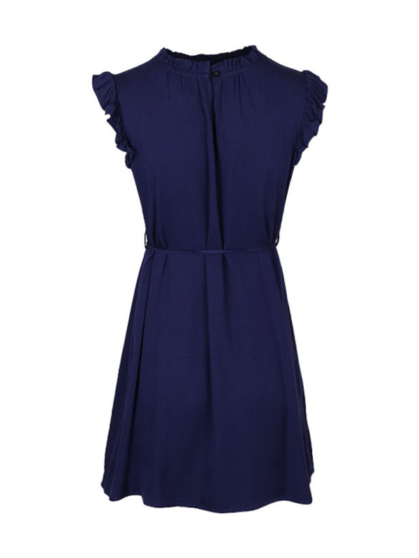 Feifei Sleeve Solid Color Short Dress – Lightweight Woven Rayon for Spring