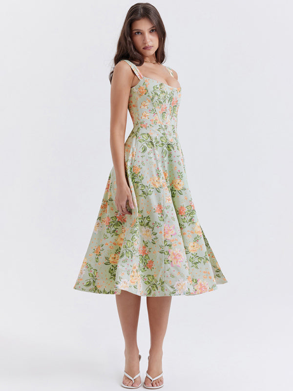 Floral Slit Maxi Dress – Slim Fit, Boho Style with Spaghetti Straps