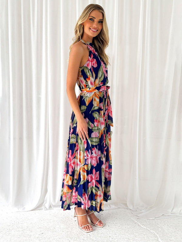 Boho Halterneck Sleeveless Vacation Swing Dress – Self Pattern, Flowy Fit
