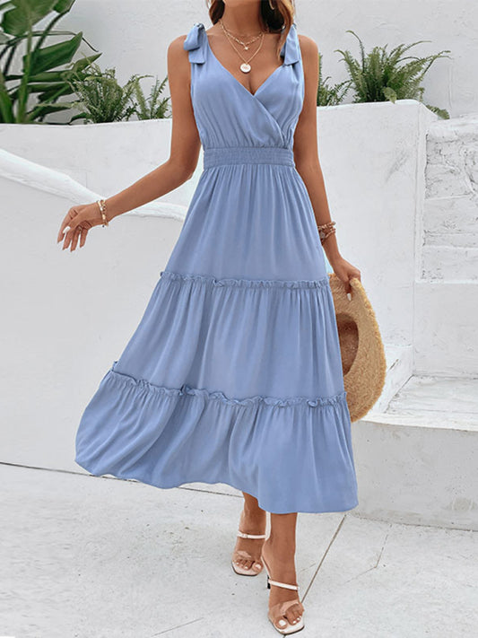Solid High-Waisted Suspender Maxi Dress – Lightweight Rayon for Spring & Summer