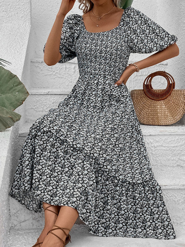 Retro Floral Midi Dress – Spring Summer Woven Elegance