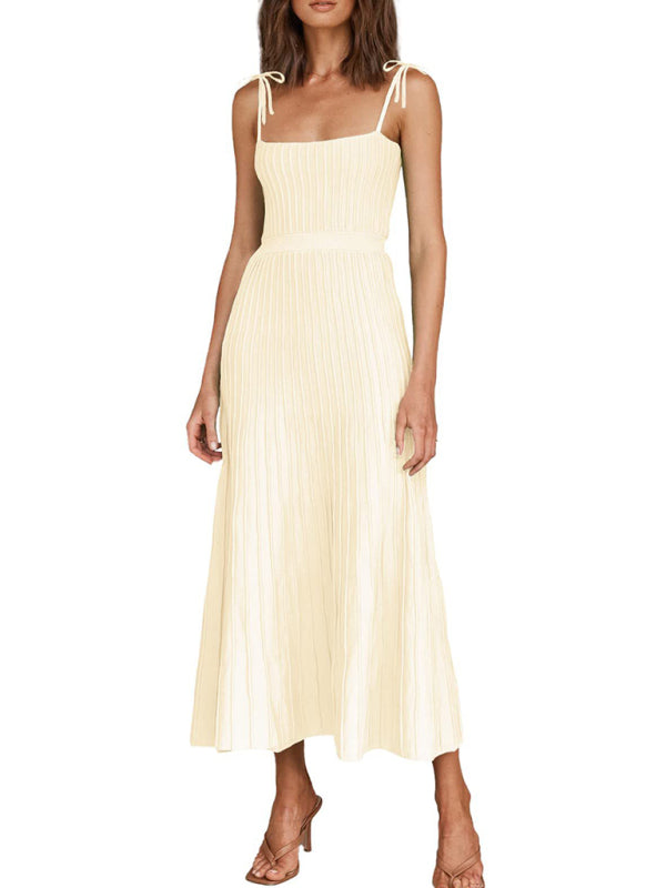 High Waist Knit Swing Dress – Sleeveless A-Line Style for Spring & Summer