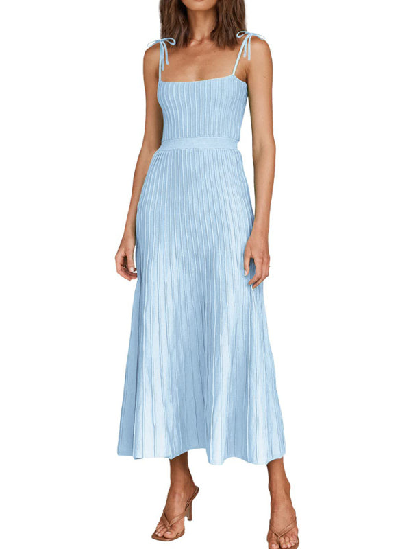 High Waist Knit Swing Dress – Sleeveless A-Line Style for Spring & Summer