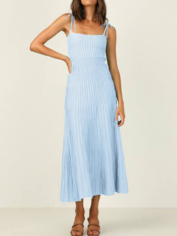 High Waist Knit Swing Dress – Sleeveless A-Line Style for Spring & Summer