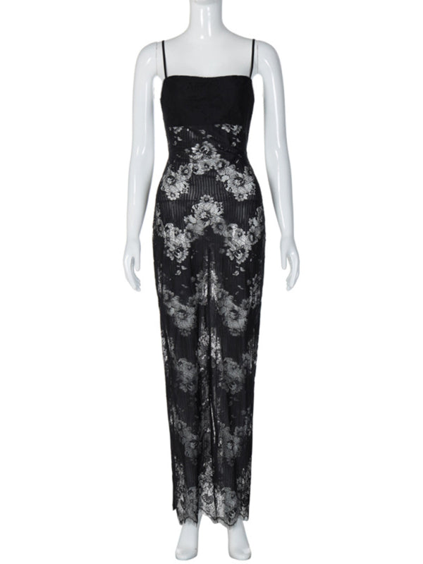 Mesh Tie-Back Suspender Maxi Dress – Backless, Sexy & Lightweight